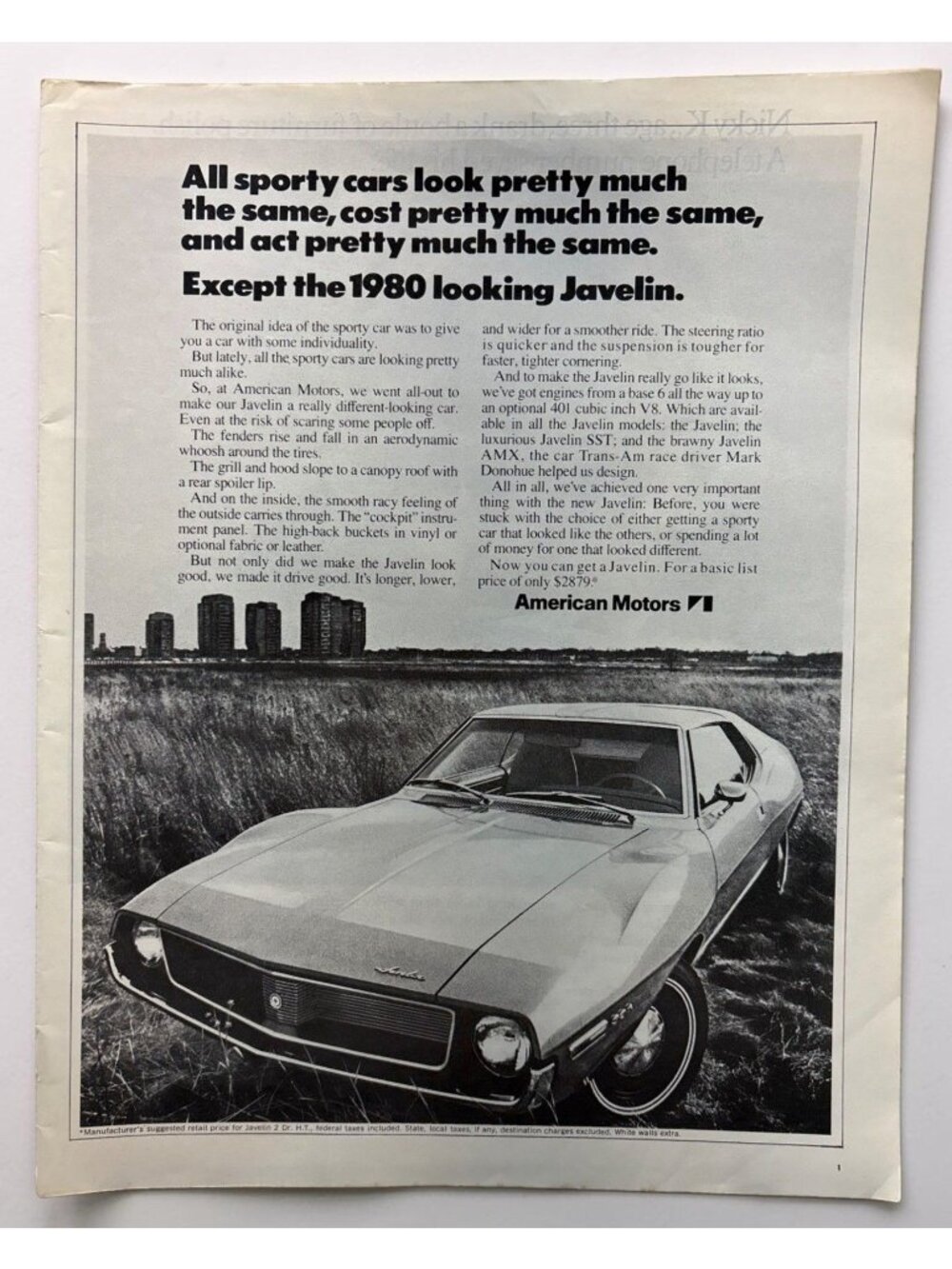 1971 Javelin American Motors Vintage Print Ad 1970s Auto Sports Classic Car